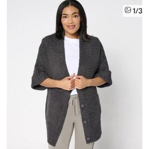 🏷️Barefoot Dreams CozyTwist Short Sleeve Sweater Coat Size 2X Carbon